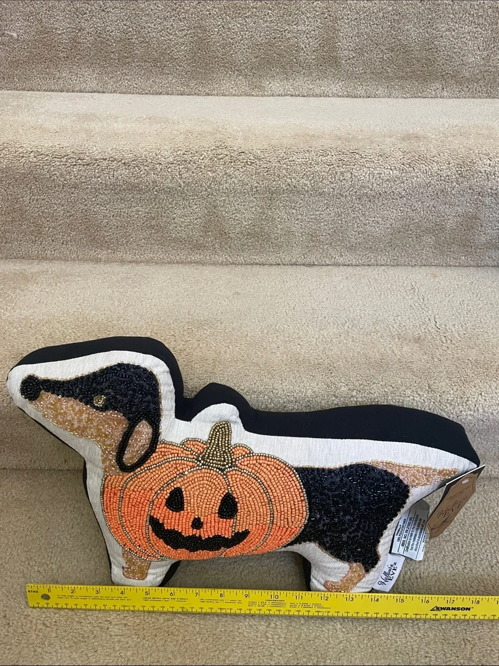 Beaded Pumpkin Dachshund Halloween Accent Pillow by Hallow’s Eve.